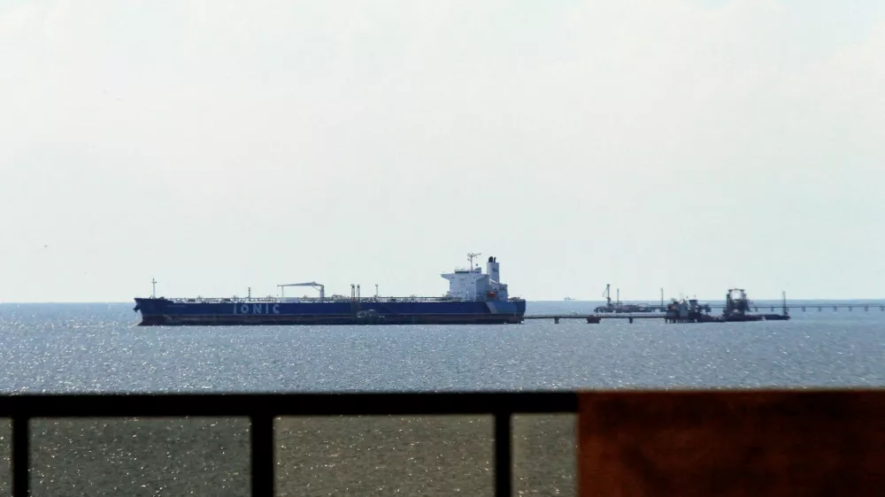 Chevron-chartered oil tanker Ionic Anax is seen near the Bajo Grande port in Venezuela's Lake Maracaibo after loading for export, in San Francisco, Zulia State, Venezuela, December 13, 2025. REUTERS/Isaac Urrutia REFILE - CORRECTING INFORMATION