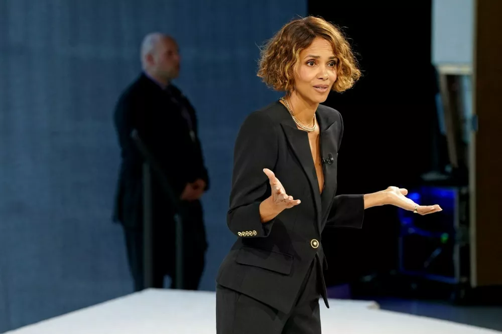 NEW YORK, NEW YORK - DECEMBER 03: Halle Berry speaks onstage during The New York Times DealBook Summit 2025 at Jazz at Lincoln Center on December 03, 2025 in New York City. David Dee Delgado,Image: 1056296656, License: Rights-managed, Restrictions:, Model Release: no
