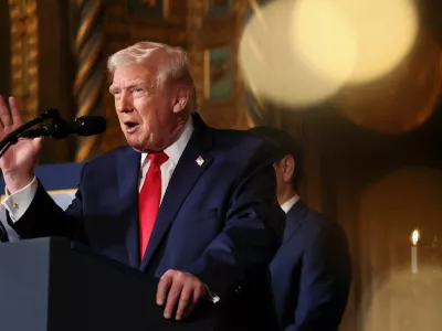 U.S. President Donald Trump attends a press conference, as he makes an announcement about the Navy's "Golden Fleet" at Mar-a-lago in Palm Beach, Florida, U.S., December 22, 2025. REUTERS/Jessica Koscielniak