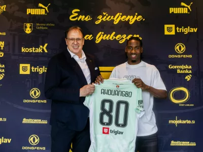 Mariano Ahouangbo after signing a contract for NK Olimpija Ljubljana, on August 7, 2025 in SRC Stozice, Ljubljana, Slovenia. Photo by Vid Ponikvar / Sportida