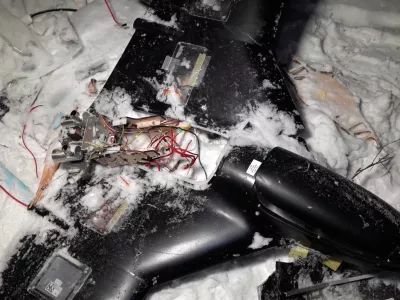 This image made from undated video provided by the Russian Defense Ministry Press Service on Wednesday, Dec. 31, 2025, shows a downed drone at an undisclosed location that it said was one of the Ukrainian drones involved in an alleged attack on a residence of President Vladimir Putin this week &ndash; a claim Kyiv has denied as a "lie". (Russian Defense Ministry Press Service via AP)