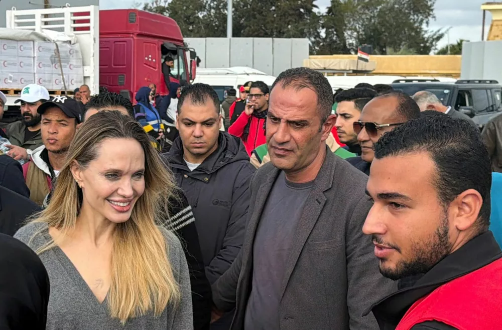 Actor Angelina Jolie visits near the Rafah border crossing between Egypt and the Gaza Strip, in Rafah, Egypt, January 2, 2026. REUTERS/Stringer