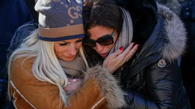 Laetitia Brodard-Sitre the mother of Arthur Bodard, who died during the deadly fire and explosion at a New Year's Eve party in "Le Constellation" bar, mourns at a makeshift memorial outside the bar, in the upscale ski resort of Crans-Montana in southwestern Switzerland, January 4, 2026. REUTERS/Umit Bektas