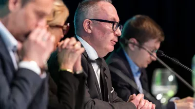 From left, François Berclaz, Municipal Councillor of Crans-Montana, Nicole Bonvin Clivaz, Vice Mayor of Crans-Montana, Nicolas Feraud, Mayor of Crans-Montana, Patrick Clivaz, Municipal Councillor of Crans-Montana, take part in a press conference of the Crans-Montana Municipal Council following the fire that broke out at a New Year's party, in Crans-Montana, Switzerland, Tuesday, Jan. 6, 2026. (Cyril Zingaro/Keystone via AP)