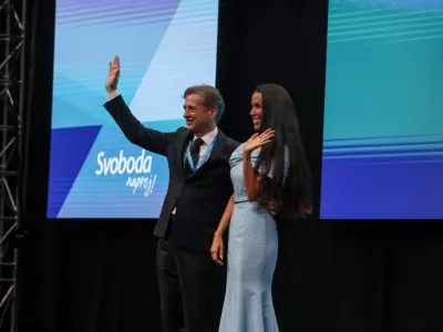  - Dr. Robert Golob, Predsednik stranke in Predsedni Vlade RS,- Tina Gaber Golob, žena,- 19.09.2025. - 5. Kongres Gibanja Svoboda v Kopru.//FOTO: Bojan Velikonja