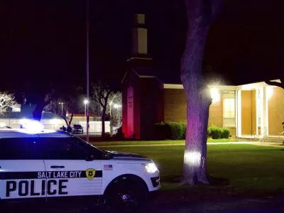Police respond to a fatal shooting in a parking lot of The Church of Jesus Christ of Latter-day Saints&nbsp;in Salt Lake City on Wednesday, Jan. 7, 2025. (AP Photo/Hannah Schoenbaum)