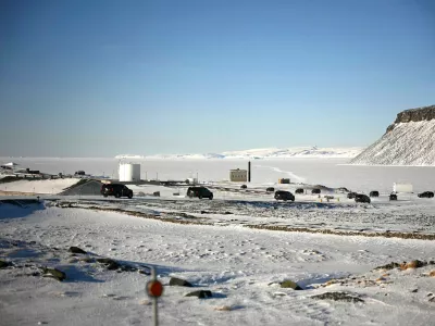 FILE - The motorcade of Vice President JD Vance travels through Pituffik Space Base during a tour, March 28, 2025, in Greenland. (Jim Watson/Pool via AP, File)