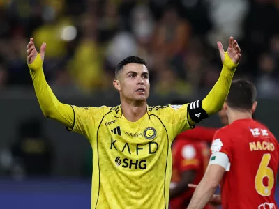 Soccer Football - Saudi Pro League - Al Nassr v Al Qadsiah - Al Awwal Park, Riyadh, Saudi Arabia - January 8, 2026 Al Nassr's Cristiano Ronaldo reacts REUTERS/Hamad I Mohammed
