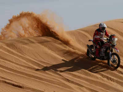 Rallying - Dakar Rally - Stage 6 - Hail to Riyadh - Hail, Saudi Arabia - January 9, 2026 Orion - Moto Racing Group's Bartlomiej Tabin in action during stage 6 REUTERS/Stephane Mahe   TPX IMAGES OF THE DAY
