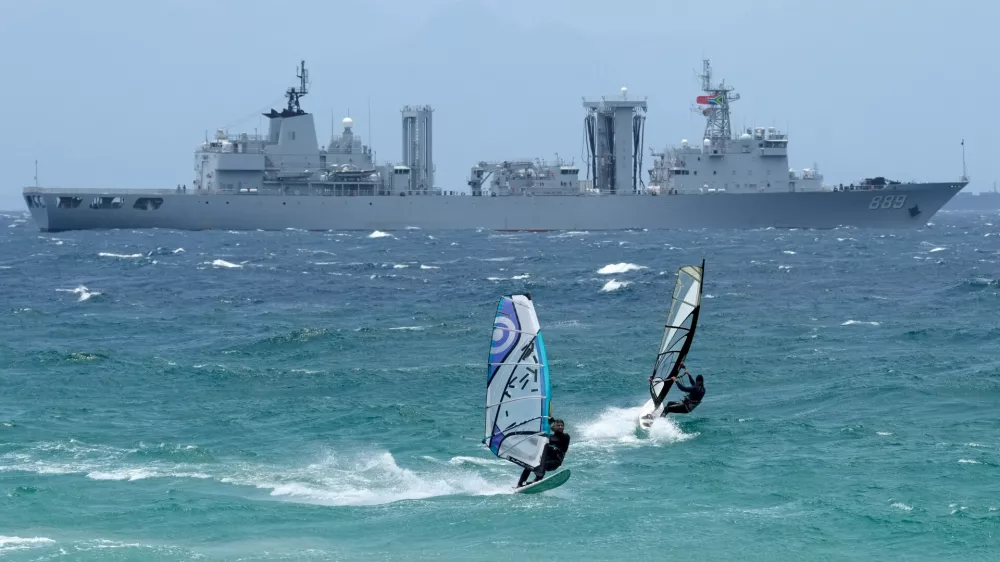 The Chinese supply ship Taihu is moored in False Bay near Simon's Town, South Africa, Friday, Jan. 9, 2026. (AP Photo/Nardus Engelbrecht)