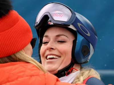 Alpine Skiing - FIS Alpine Ski World Cup - Women's Downhill - Zauchensee, Austria - January 10, 2026 Lindsey Vonn of the U.S. reacts after her run REUTERS/Leonhard Foeger