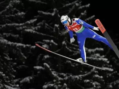 Ski Jumping - Ski Jumping World Cup - Zakopane, Poland - January 10, 2026 Slovenia's Timi Zajc in action during the men's team HS140 second round REUTERS/Kacper Pempel