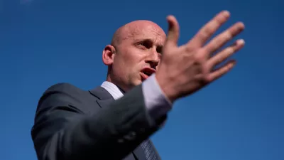 White House deputy chief of staff Stephen Miller speaks with reporters at the White House, Monday, Oct. 6, 2025, in Washington. (AP Photo/Evan Vucci)