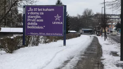 12.01.2026 - Predvolilni plakat - stranka Levica - Božičnica - parlamentarne volitve 2026Foto: Luka Cjuha