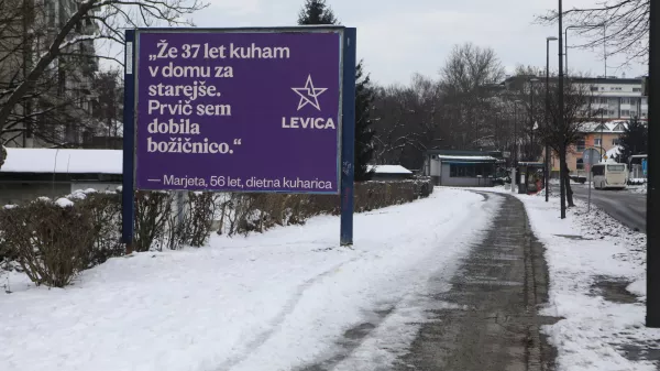 12.01.2026 - Predvolilni plakat - stranka Levica - Božičnica - parlamentarne volitve 2026Foto: Luka Cjuha