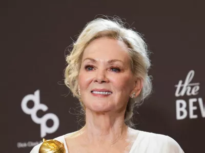 Jean Smart poses with the Best Performance by a Female Actor in a Television Series during the 83rd Annual Golden Globes in Beverly Hills, California, U.S., January 11, 2026. REUTERS/Mario Anzuoni