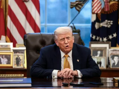 U.S. President Donald Trump is interviewed by Reuters White House correspondent Steve Holland (not pictured) during an exclusive interview in the Oval Office in the White House in Washington, D.C., U.S., January 14, 2026. REUTERS/Evelyn Hockstein