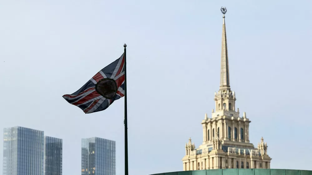 FILE PHOTO: A flag flies above the British embassy in Moscow, Russia September 13, 2024. REUTERS/Evgenia Novozhenina/File Photo