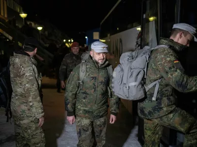 Soldiers from the German Armed Forces board a bus upon their arrival in Nuuk, Greenland, January 16, 2026. REUTERS/Marko Djurica