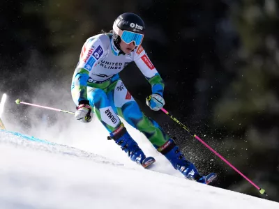 Slovenia's Ana Bucik Jogan competes during a World Cup women's giant slalom skiing race, Saturday, Nov. 29, 2025, in Copper Mountain. (AP Photo/Robert F. Bukaty)