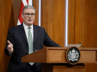 FILE PHOTO: British Prime Minister Keir Starmer speaks to the media in the briefing room of 9 Downing Street in central London, Britain, after U.S. president Donald Trump's threats to ramp up tariffs until a deal is reached for the U.S. to buy Greenland. Picture date: Monday January 19, 2026.  Jordan Pettitt/Pool via REUTERS/File Photo
