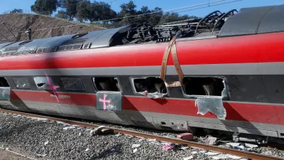 Wreckage of a train involved in the accident, at the site of a deadly derailment of two high-speed trains near Adamuz, in Cordoba, Spain, January 20, 2026. REUTERS/Alex Gallegos
