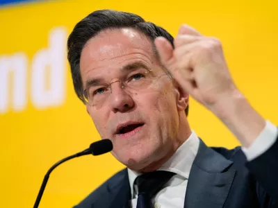 Secretary General of NATO Mark Rutte speaks during an Ukrainian Breakfast alongside the Annual Meeting of the World Economic Forum in Davos, Switzerland, Thursday, Jan. 22, 2026. (AP Photo/Markus Schreiber)