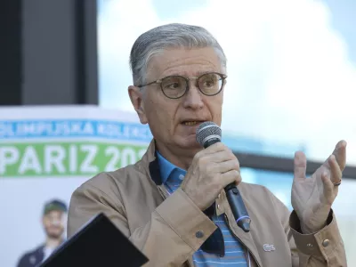 Franjo Bobinac, predsednik Olimpijskega komiteja Slovenije18.05.2024 - Predstavitev uradne olimpijske kolekcije Pariz 2024 in potovanje Slovenske bakle na vrh Kristalne palačeFOTO: Luka Cjuha