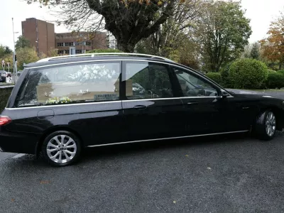 The hearse carrying the remains of Sr. Stanislaus Kennedy, arrives for her funeral at The Church of the Sacred Heart, Donnybrook, Dublin. The social justice campaigner and Focus Ireland founder Sister Stan, died aged 86, following a short illness at the St Francis Hospice in Blanchardstown on Monday morning. Picture date: Friday November 7, 2025.,Image: 1050945822, License: Rights-managed, Restrictions:, Model Release: no