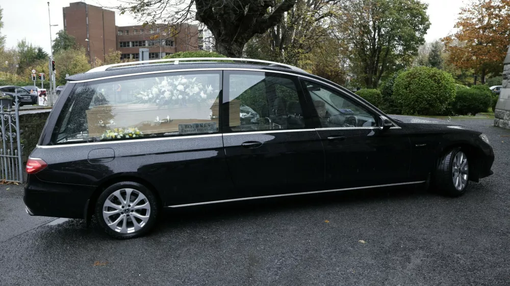 The hearse carrying the remains of Sr. Stanislaus Kennedy, arrives for her funeral at The Church of the Sacred Heart, Donnybrook, Dublin. The social justice campaigner and Focus Ireland founder Sister Stan, died aged 86, following a short illness at the St Francis Hospice in Blanchardstown on Monday morning. Picture date: Friday November 7, 2025.,Image: 1050945822, License: Rights-managed, Restrictions:, Model Release: no