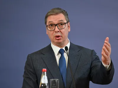 FILED - 07 February 2024, Serbia, Belgrad: Aleksandar Vucic, President of Serbia, speaks during a press conference in Berlin. Photo: Soeren Stache/dpa