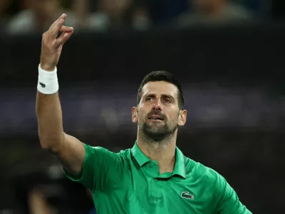 Tennis - Australian Open - Melbourne Park, Melbourne, Australia - January 24, 2026 Serbia's Novak Djokovic celebrates after winning his third round match against Netherlands' Botic van de Zandschulp REUTERS/Tingshu Wang