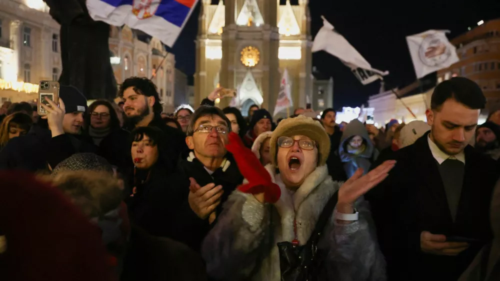 Students and other demonstrators gather for the first protest of the year, after months of rallies demanding political accountability and elections, following the deadly collapse at the city's railway station, in Novi Sad, Serbia, January 17, 2026. REUTERS/Zorana Jevtic