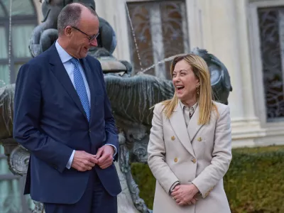 Italian Prime Minister Giorgia Meloni and German Federal Chancellor Friedrich Merz attend the Italy-Germany Intergovernmental Summit at Villa Doria Pamphilj.