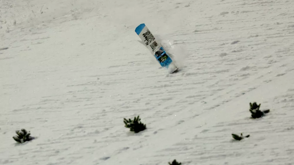 Ski Jumping - Ski Flying World Championships - Heini-Klopfer Ski Flying Hill, Oberstdorf, Germany - January 25, 2026 General view of Slovenia's Domen Prevc's ski during the men's team HS235 first round REUTERS/Kai Pfaffenbach