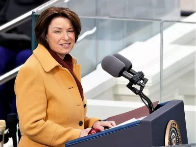 Sen. Amy Klobuchar (D-MN) speaks during the inauguration of Joe Biden as the 46th President of the United States on the West Front of the U.S. Capitol in Washington, U.S., January 20, 2021. REUTERS/Brendan McDermid