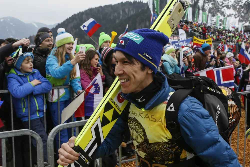 japonski smučarski skakalec Noriaki Kasai je v Planici nastopil na 500. tekmi v karieri. - 17.03.2016 - Planica 2016. - FIS Finale svetovnega pokala v smučarskih skokih - uradni trening in prva od &scaron;tirih tekem za svetovni pokal.- odpadla tekma iz Titisee Neustadta. - kvalifikacije  ///FOTO: Luka Cjuha / Foto: Luka Cjuha