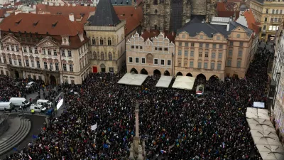 People take part in a rally in support of Czech President Petr Pavel, organised by Million Moments for Democracy group in reaction to dispute between President Pavel and Czech Foreign Minister and Motorists chair Petr Macinka, in Prague, Czech Republic, February 1, 2026. REUTERS/Eva Korinkova