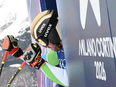Milano Cortina 2026 Winter Olympics - Alpine Skiing - Men's Downhill Training - Stelvio Ski Centre, Bormio, Italy - February 04, 2026 Miha Hrobat of Slovenia before the start of his run REUTERS/Angelika Warmuth