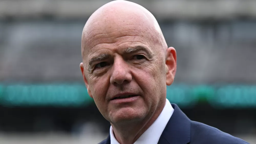 FILED - 13 July 2025, US, East Rutherford: FIFA President Gianni Infantino speaks during the DAZN pre-match interview ahead of the Club World Cup final soccer match between Chelsea FC and Paris Saint-Germain at Metlife Stadium. Photo: Sven Hoppe/dpa