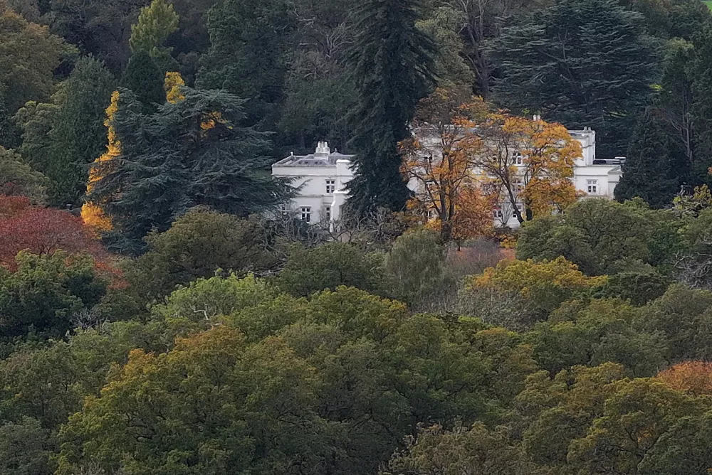 FILE PHOTO: A drone view shows Royal Lodge, a large property on the estate surrounding Windsor Castle, which belongs to Britain's Prince Andrew, is seen in Windsor, Britain, October 21, 2025. REUTERS/Stringer/File Photo