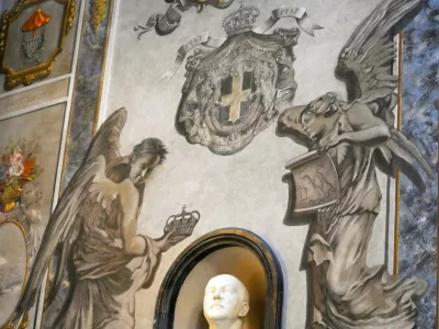 FILE --- A detail of a fresco inside the Basilica of San Lorenzo in Lucina, in Rome, shows a cherub, right, bearing a striking resemblance to Premier Giorgia Meloni, Sunday, Feb. 1, 2026. (AP Photo/Gregorio Borgia)