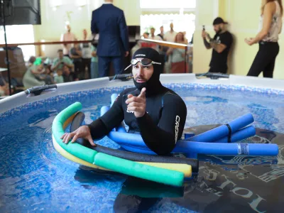 14.6.2025. Rijeka - Vitomir Maricic, visestruki svjetski prvak i rekorder u ronjenju na dah, oborio je Guinnessov svjetski rekord u staticnom zadrtavanju daha &ndash; s ciljem da dah zadrzi duze od 25 minuta. Zadrao je dah 29minuta 3 sekunde 07 stotinki. Photo: Nel Pavletic/PIXSELL