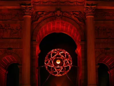 Milano Cortina 2026 Olympics - Opening Ceremony - Arco della Pace, Milan, Italy - February 06, 2026. The Olympic flame is seen lit in the cauldron during the opening ceremony REUTERS/Guglielmo Mangiapane