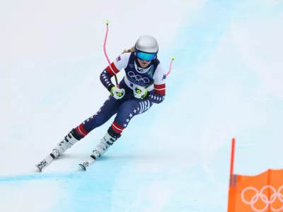 Milano Cortina 2026 Olympics - Alpine Skiing - Women's Downhill 3rd Official Training - Tofane Alpine Skiing Centre, Belluno, Italy - February 07, 2026. Lindsey Vonn of United States in action during training REUTERS/Lisi Niesner