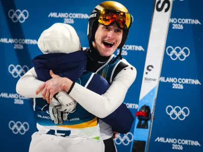 Italija, Predazzo.Zimske olimpijske igre 2026.Smucarski skoki, velika skakalnica, moski.Olimpijski prvak na veliki skakalnici Domen Prevc.