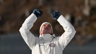 10 February 2026, Italy, Antholz: Gold medallist Norway's Johan-Olav Botn reacts on the podium after the Men's Biathlon 20km individual event during the Milano Cortina 2026 Winter Olympic Games at the Anterselva Biathlon Arena in Antholz. Photo: Hendrik Schmidt/dpa