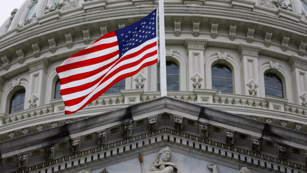 The American flag at the U.S. Capitol flies at half staff in honor of U.S. Senator Dianne Feinstein, who died overnight at her Washington home at the age of 90, on Capitol Hill in Washington, U.S., September 29, 2023.  REUTERS/Jonathan Ernst