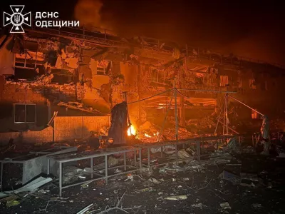 The site of a Russian drone strike, amid Russia's attack on Ukraine, in Odesa, Ukraine in this handout picture released February 12, 2026. Press service of the State Emergency Service of Ukraine in Odesa region/Handout via REUTERS ATTENTION EDITORS - THIS IMAGE HAS BEEN SUPPLIED BY A THIRD PARTY. WATERMARK FROM SOURCE. MANDATORY CREDIT.