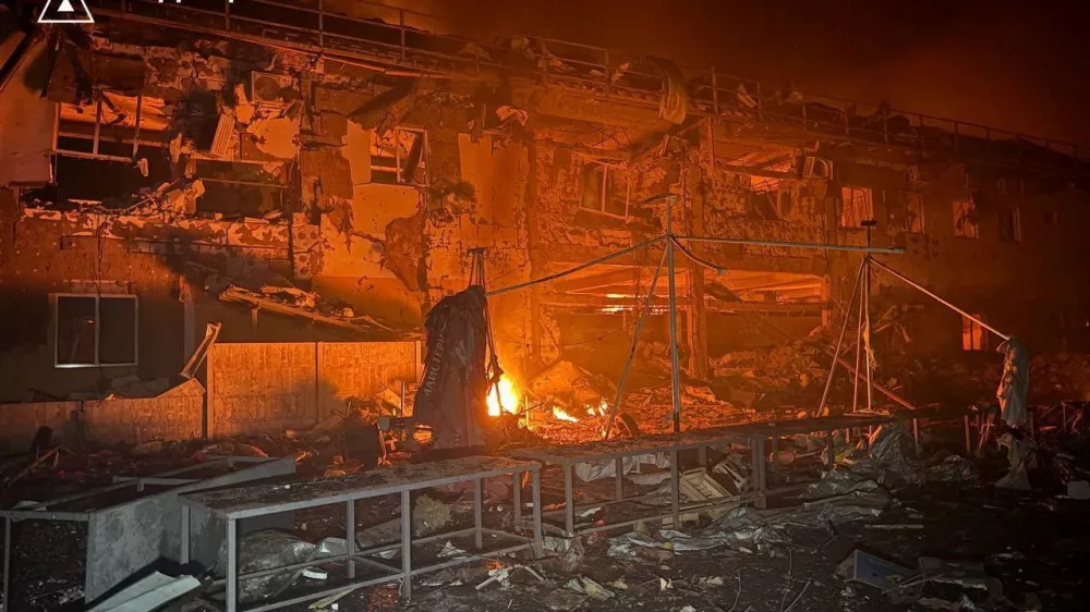 The site of a Russian drone strike, amid Russia's attack on Ukraine, in Odesa, Ukraine in this handout picture released February 12, 2026. Press service of the State Emergency Service of Ukraine in Odesa region/Handout via REUTERS ATTENTION EDITORS - THIS IMAGE HAS BEEN SUPPLIED BY A THIRD PARTY. WATERMARK FROM SOURCE. MANDATORY CREDIT.